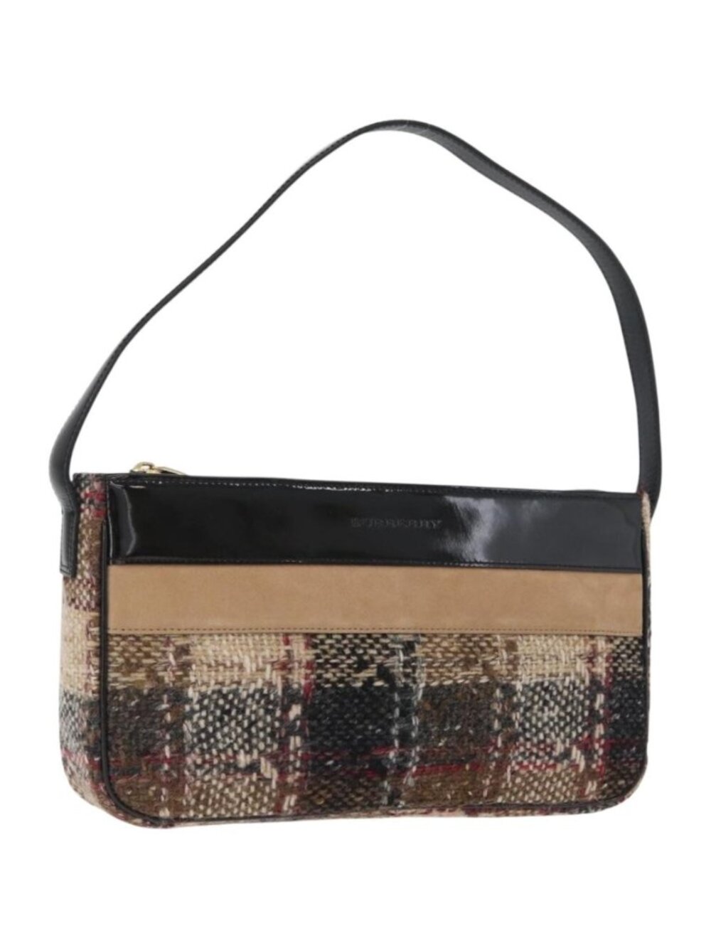 BURBERRY Nova Check Shoulder Bag Wool Beige Gold